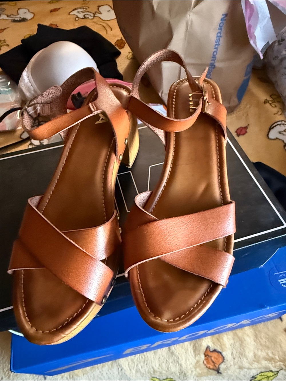 MIA Tan Cross-Strap Ankle-Wrap Sandals
